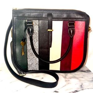 Fossil Ryder Patchwork Leather Purse Bag Crossbody Western Boho Multicolor